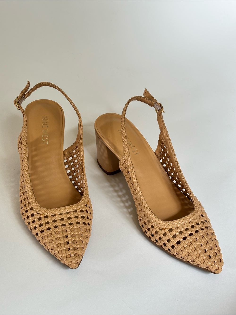 Nine West Tan Woven Slingback Block Heels